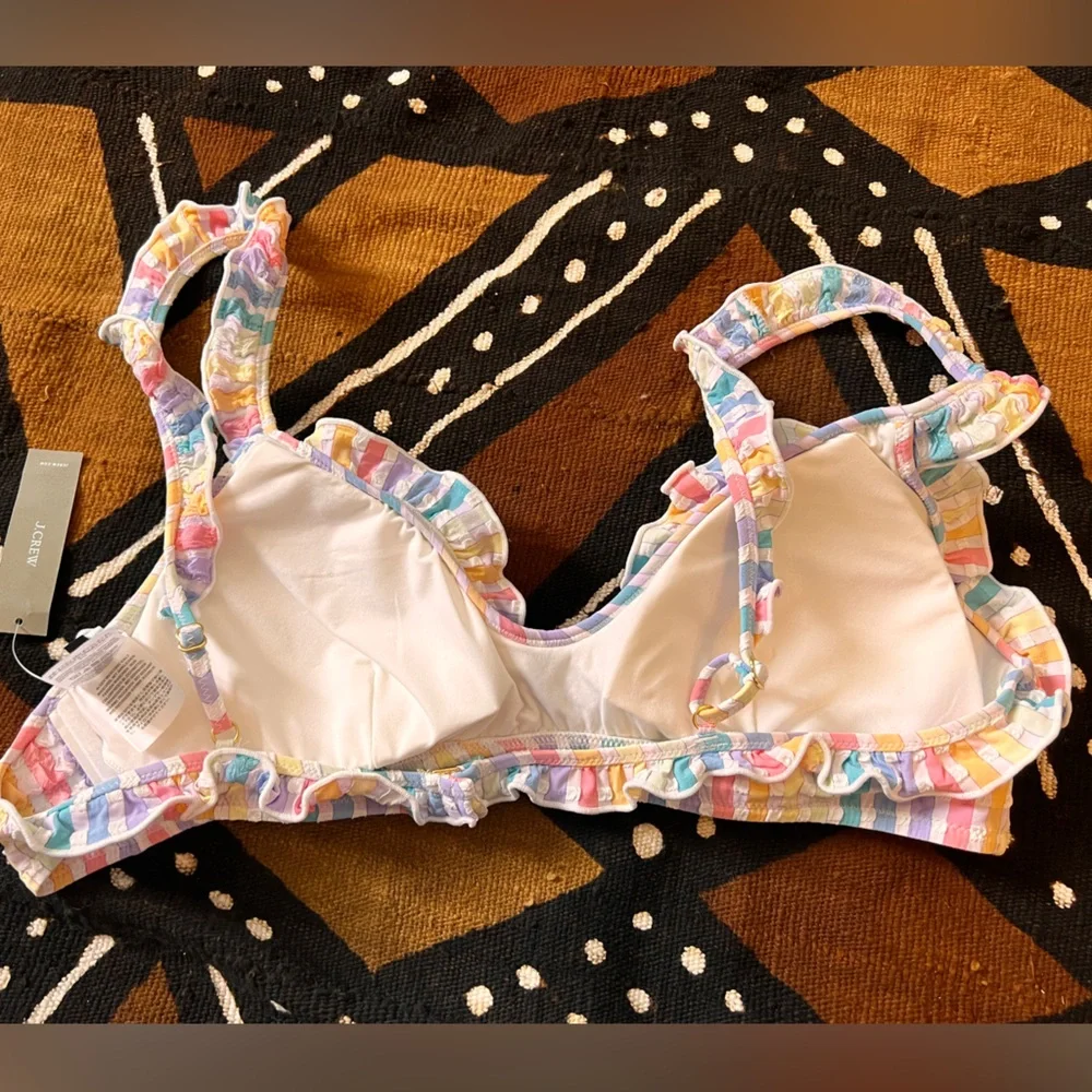 Ruffle french bikini top in rainbow seersucker - Picture 3 of 9